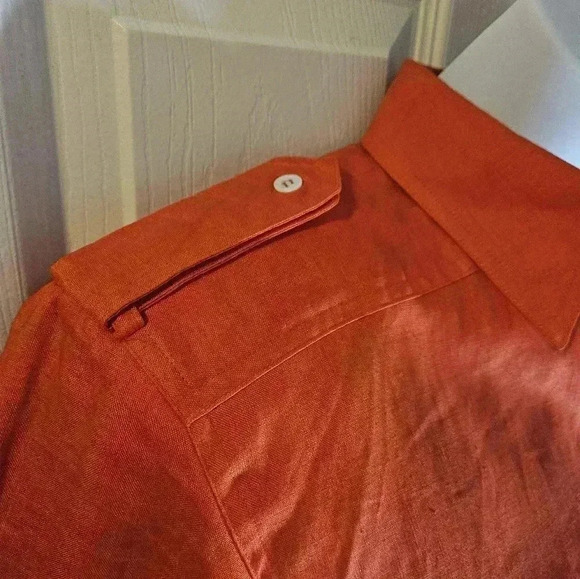Liz Claiborne Orange Linen Classic Vintage Quiet Luxury Pearl Buttons Size 10 - Picture 3 of 6